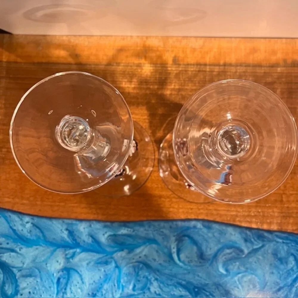 Set of (2) Crate & Barrel 8oz Blown Glass Fused Snowmen Santa Wine Goblet Glass